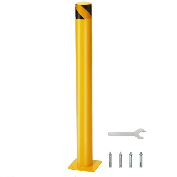 Safety Bollard, Towallmark 36 Inch Height Bollard Post, 4.5 Inch Diameter, Yellow Safety Steel Bollard Post with 4 Anchor Bolts, for Traffic Control, Driveway Barrier, Parking Pole