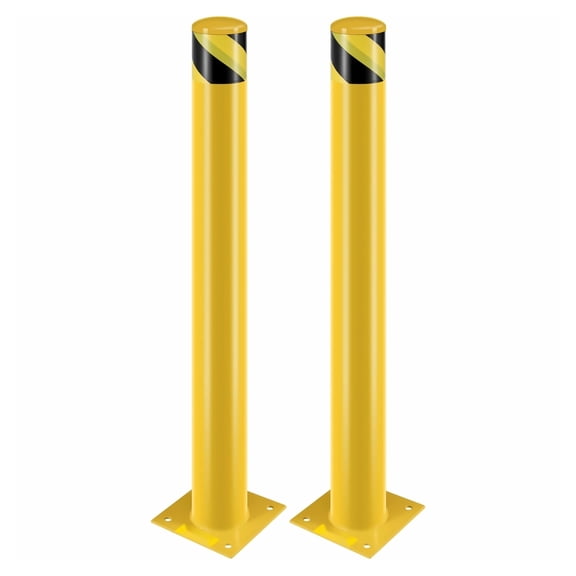 Safety Bollards - 42 Inch Steel Posts, 4.5" Diameter, Yellow Protective Bollards with Anchor Bolts - Traffic Control, Parking Lot, Sidewalk Protection