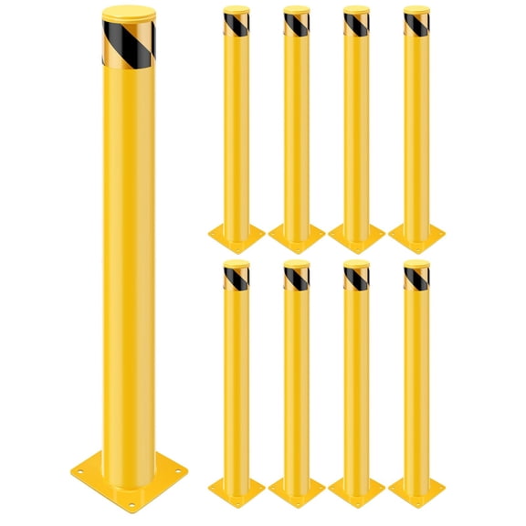 Safety Bollards 8-Pack 48x4.5 Inch Removable Steel Guard Rail with Reflective Strips Anchor Bolts for Parking Crowd Control Warehouse Construction Site Driveway