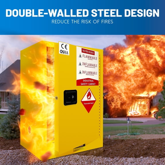 Safety Cabinet 12 Gallon for Flammable Liquids, Chemical Storage Cabinet with 3-Point Lock, Adjustable Shelf & Grounding, Double-Layer Fireproof Cabinet for Garage Lab Hospital