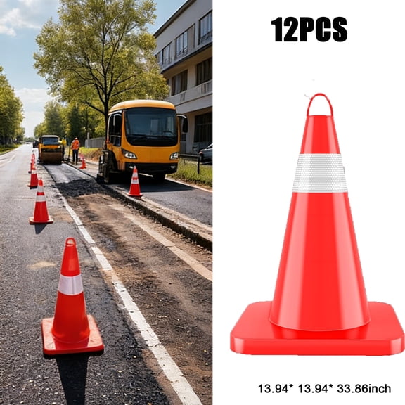 Safety Cones, 12PCS x 36" Traffic Cones, PVC Orange Construction Cones, 3 Reflective Collars Traffic Cones with Weighted Base and Hand-Held Ring Used for Traffic Control, Driveway Road Parking