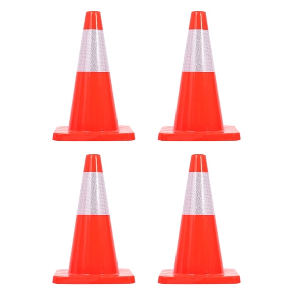 Safety Cones 18 in,PVC Orange Traffic Cone with Reflective Collar Used for Traffic Control, Driveway Road Parking and School Improvement,4 Pack