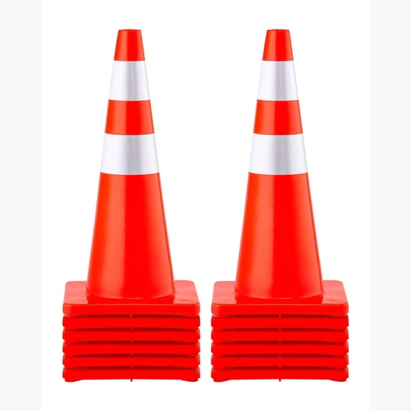 Safety Cones, 28 in/73 cm Height, 12 PCS PVC Orange Traffic Cone with 2 Reflective Collars and Weighted Base, Used for Traffic Control, Driveway Road Parking and School Improvement