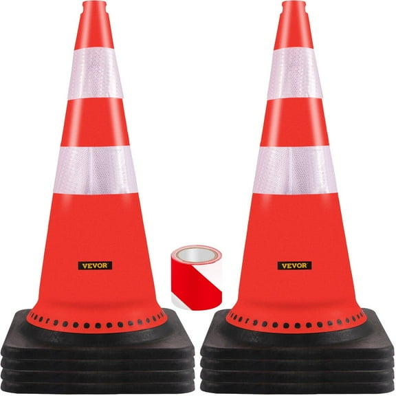 Safety Cones, 8 x 30" Traffic Cones, PVC Orange Construction Cones, Reflective Collars Traffic Cones w/Black Weighted Base Used for Traffic Control, Driveway Road Parking and School Improvement