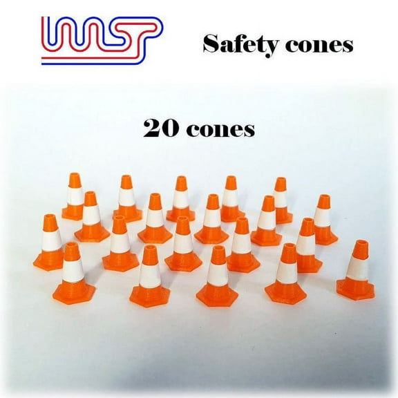 Safety Cones Orange and White 15mm 20 pack Track Side Scenery 1:32 Wasp