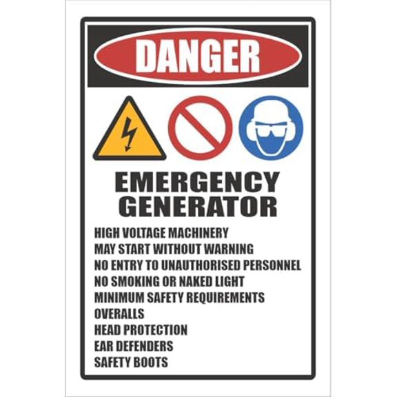 Safety - Danger Emergency Generator Sign Metal Sign Decorative Wall Plaque, 12 X 8 inch