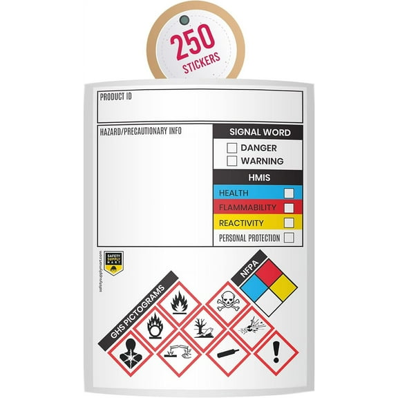 Safety Data Sheet Stickers/MSDS Stickers, 3" x 4", Roll of 250, Tough Tear-Proof, Right To Know- Chemical Identifying and Marking Sticker Decals