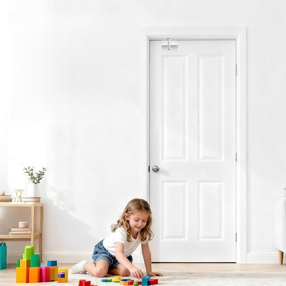 Safety Door Top Lock, Adjustable Metal Proof Door Top Locks for Interior&Exterior& Doors, Lock & Unlock from Both Sides for Childproofing, Fit 0.6-2 inch Thick Doors (1Pack White)