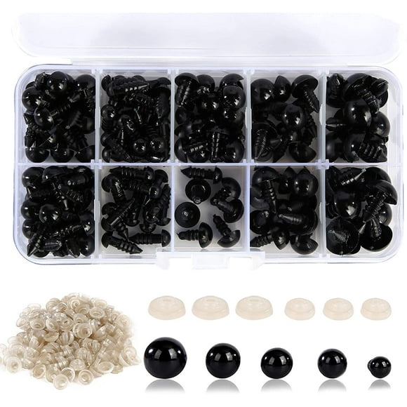 Safety Eyes 150Pcs 6-12 mm Plastic Safety Eyes Craft Eyes with 150Pcs Washers for Amigurumi Stuffed Animal Crochet Projects Teddy Bear Puppet Toys DIY Crafts Making
