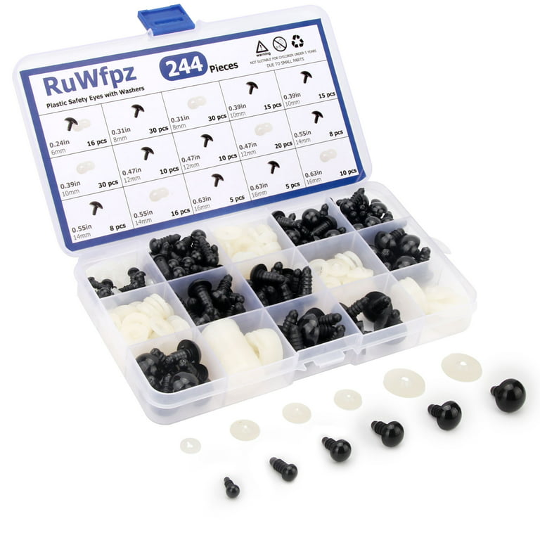 Plastic Safety Eyes for Amigurumi, 240PCS 6mm - 14mm Black Solid Craft Doll  Eyes with Washers for Crafts, Crochet Toy and Stuffed Animals 