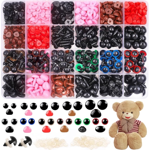 Safety Eyes for Crochet & Amigurumi, 1100PCS Plastic Safety Eyes with Washers, Assorted Sizes 6–14mm, Secure Fit Eyes for DIY Plush Dolls, Stuffed Animals & Handmade Crafts