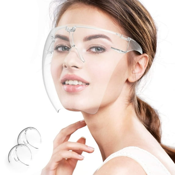 Safety Face Shield. 2 Pack Clear Full Face Shields with Frame Detachable Protective Reusable Goggle Shield Anti-spitting Fog & Scratch Resistant Suitable for Indoor and Outdoor Activities