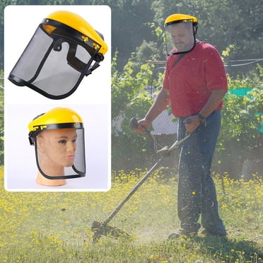Safety Face Shield with Mesh Visor,Headworn Steel Wire Mesh Mask for Weed Eating Whacking Yard Work Mesh Face Shield Chainsaw Protective Helmet