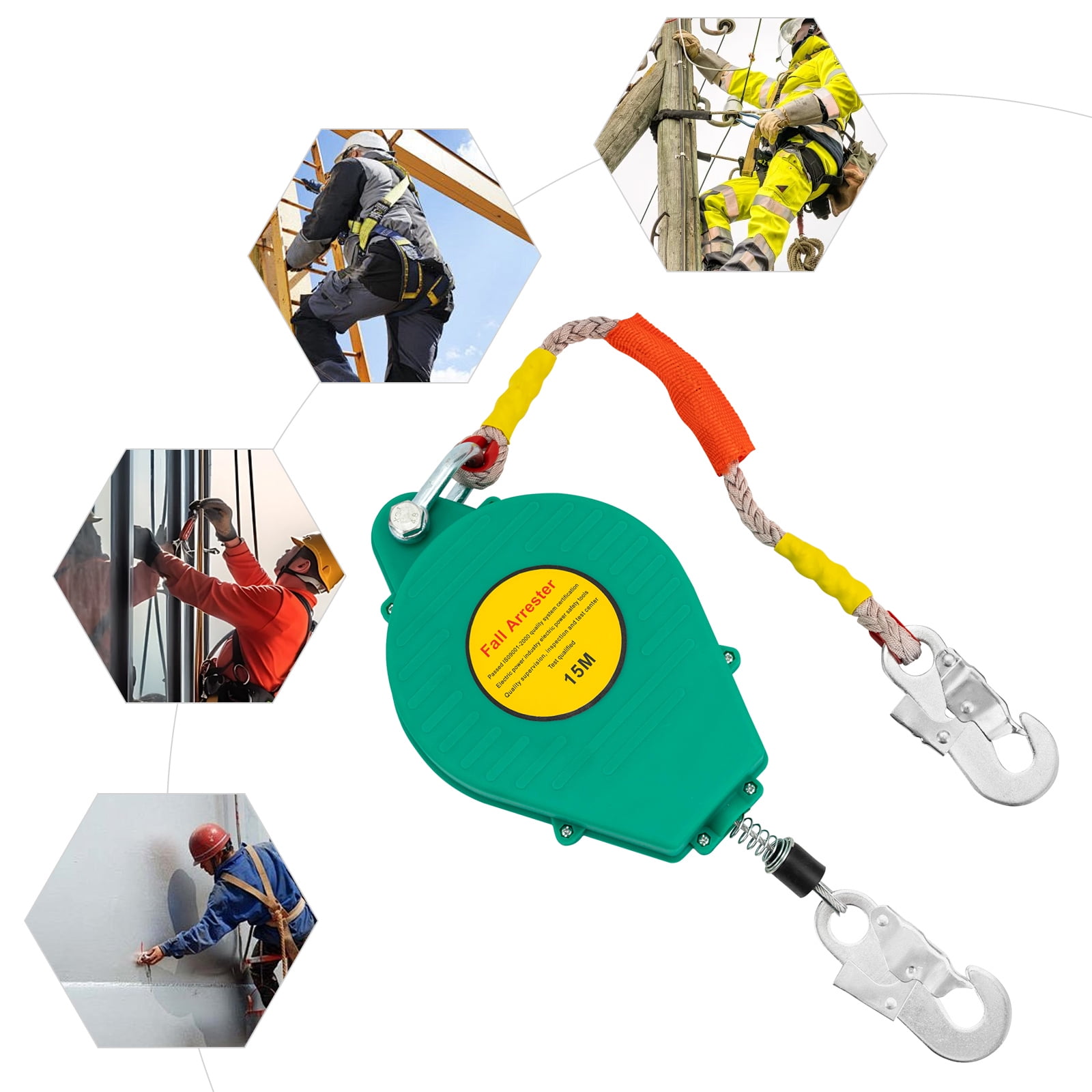 Power Fall Safety Fall Arrester, Self-Retracting Lifeline, 15M Fall Arrester for ...