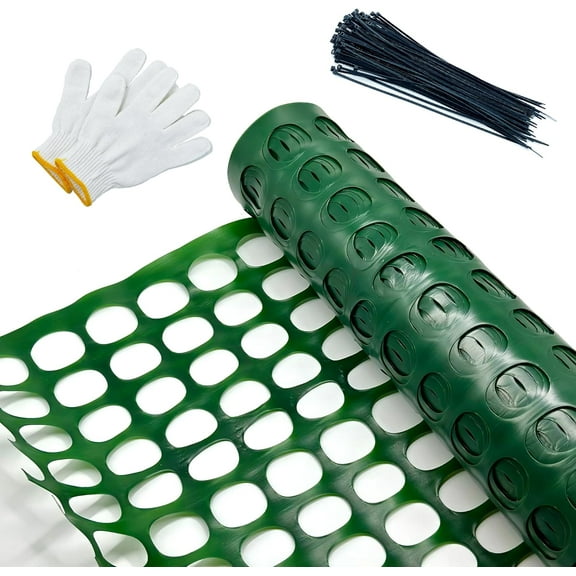 Safety Fence Garden Netting Roll 4 X 100 Feet with Zip Ties, Temporary Reusable Plastic Mesh Fencing Netting for Snow Fence, Animal Barrier, etc. (4' X 100‘ SW, Green)