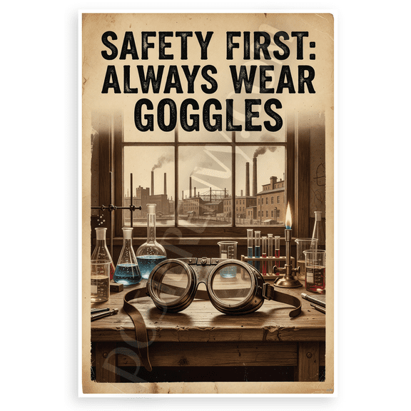 Safety First Always Wear Goggles Vintage Lab Safety 12x18 US Made Poster
