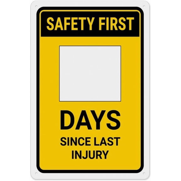 Safety First Days Since Last Injury Yellow - Dry Erase Sign Rustic Metal Tin Sign Home Outdoor Art Wall Decorations For Cafe Bar Kitchen 12X8Inch
