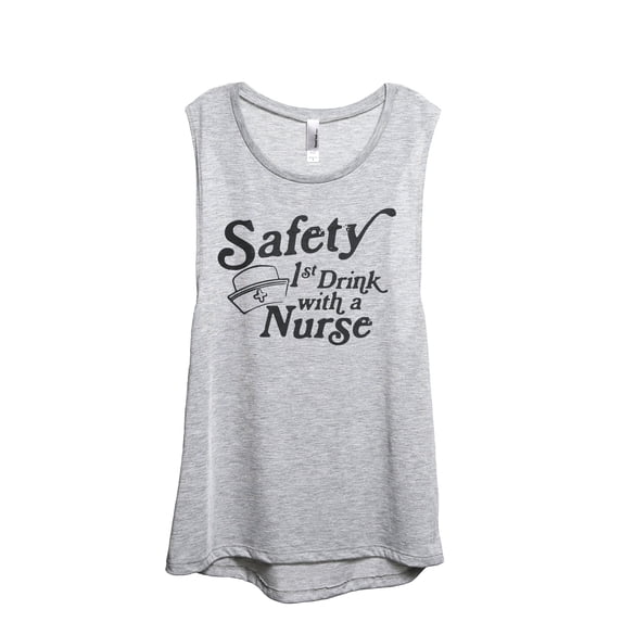 Safety First Drink With A Nurse Women's Fashion Sleeveless Muscle Workout Yoga Tank Top Sport Grey 2X-Large
