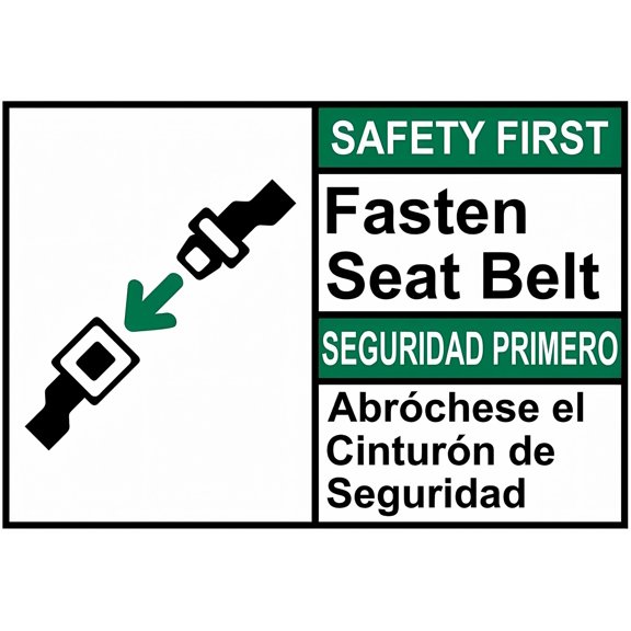 Safety First Fasten Seat Belt Bilingual Sign - 8"x12" Tin Metal Decor, Garage Safety Caution Marker