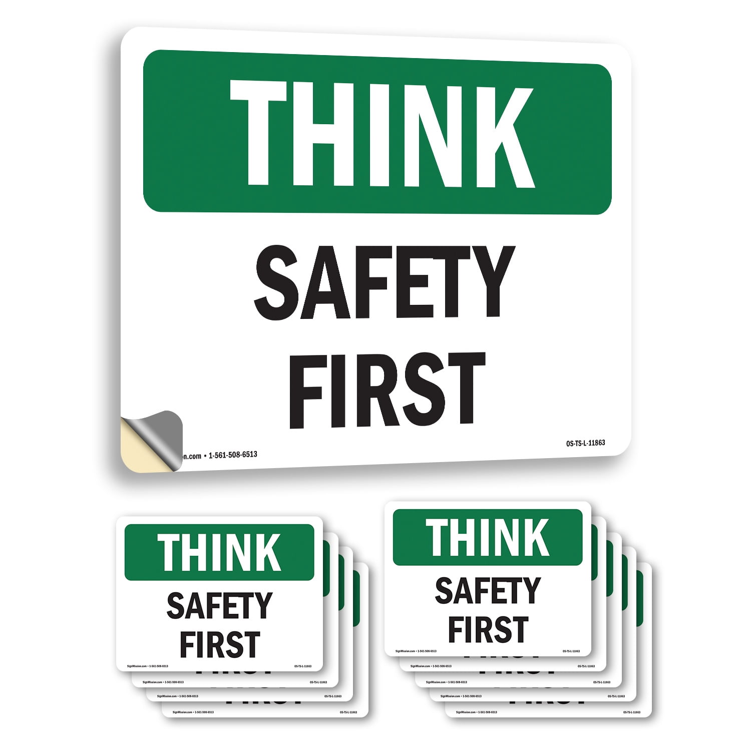 Safety First OSHA Think Vinyl Decal Label 24 Inch x 18 Inch - 10 Pack ...