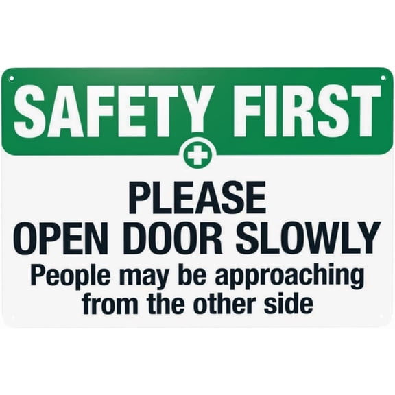 Safety First Open Door Slowly Retro Aluminum Sign, Vintage Safety Plaque for Business Home, Door Operation Warning Sign, 8x12 Inch