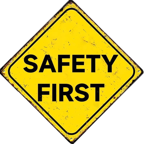 Safety First Retro Sign Country Home Decor For Home Living Room Kitchen Bathroom Decoration 12X12 Inch