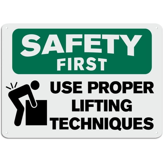 Safety First Use Proper Lifting Techniques Metal Sign Warning Metal Tin Sign Notice Attention Funny Sarcastic Sign 8x12in Rust-Proof Metal Plaque for Farm Kitchen Wall Home Garden