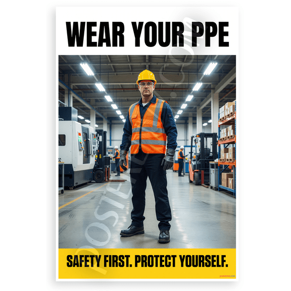 Safety First Wear Your PPE Factory Worker 12x18 US Made Poster
