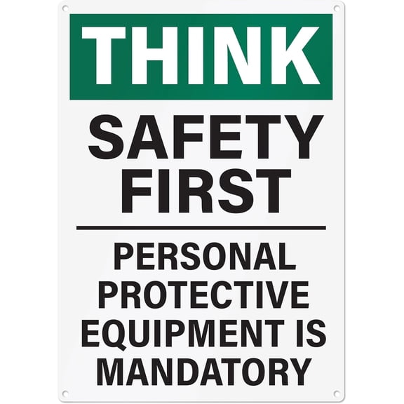 Safety First Workplace Sign | Personal Protective Equipment Required Workplace Safety Sign, 10x14 Inch Rust-free Aluminum