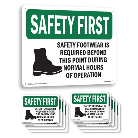 Safety Footwear Is Required With Symbol OSHA SAFETY FIRST Aluminum Sign 10 Inch x 7 Inch - 10 Pack