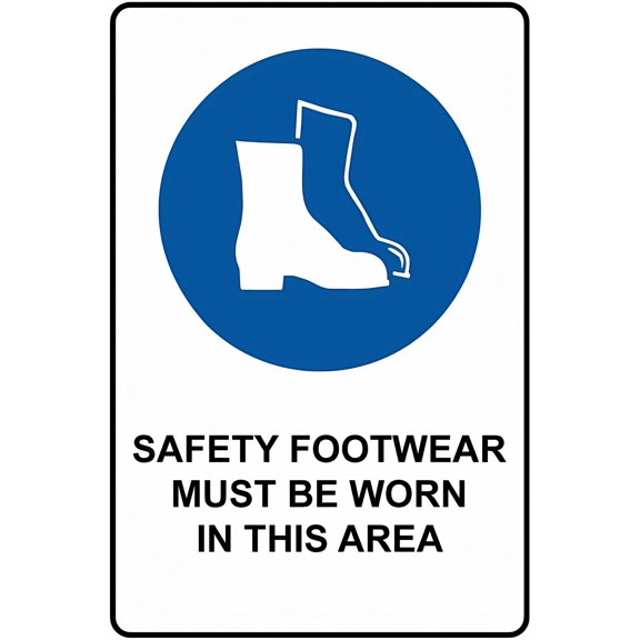 Safety Footwear Must Be Worn In This Area Metal Tin Sign - 8"x12", Industrial/Commercial Decor for Workshops, Construction, Safety Zones