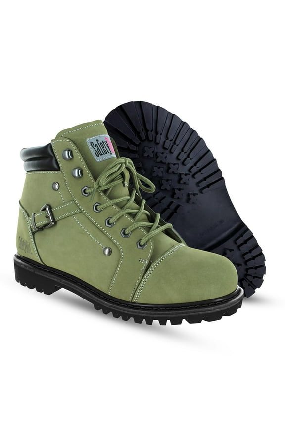 Steel Toe Boots for Women - Moss - 9M | Waterproof Women's Fusion Work Boots | Leather Work Boots | Rugged Goodyear Welt Construction | Oil Resistant Outsoles & Cushioned Insoles