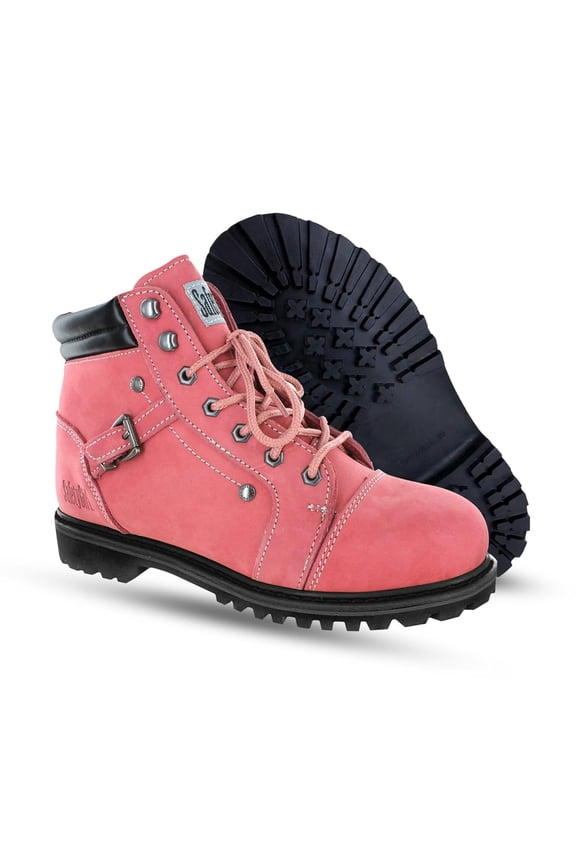 Steel Toe Boots for Women - Pink - 7.5M | Waterproof Women's Fusion Work Boots | Leather Work Boots | Rugged Goodyear Welt Construction | Oil Resistant Outsoles & Cushioned Insoles