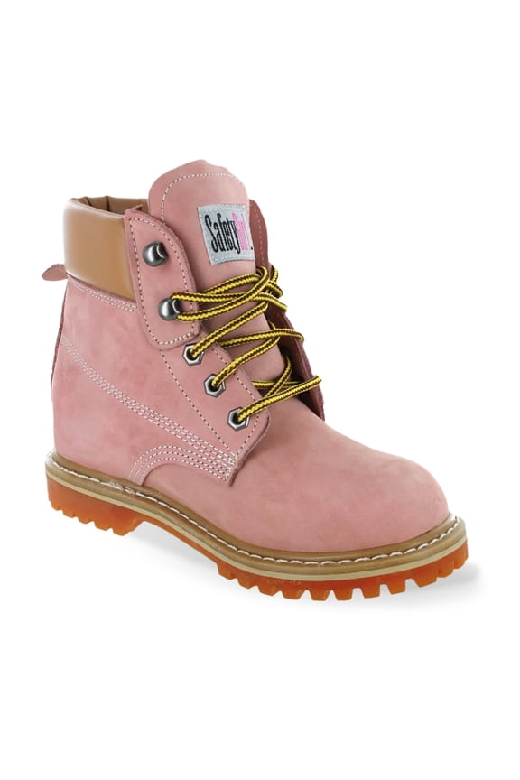 Women’s Work Boots | Waterproof Leather Work Boots for Women | Oil & Slip-Resistant Soft Toe Boots for Women | Premium Nubuck Leather | Lightweight and Comfortable | Pink Leather - 10M