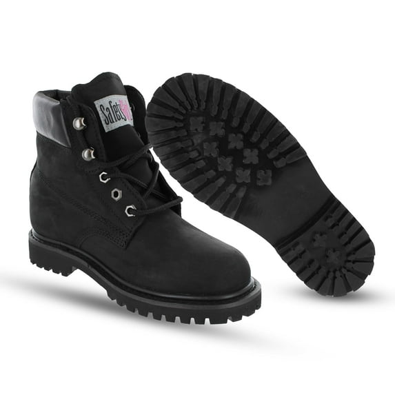 Safety Girl Women’s Work Boots | Waterproof Leather Work Boots for Women | Oil & Slip-Resistant Soft Toe Boots for Women | Premium Nubuck Leather | Lightweight and Comfortable | Black Leather - 9M