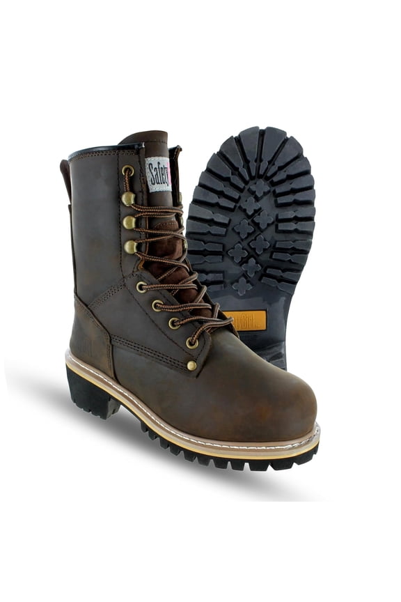 Women's Logger Boots - 6.5M | Construction Boots for Women with Steel Toe, Water-Resistant Full-Grain Leather, Cushioned Insole, Goodyear Welt Outsole | 8" Logger Work Boots - Dark Brownv