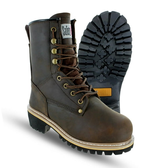 Women's Logger Boots - 9M | Construction for Women with Steel Toe, Water-Resistant Full-Grain Leather, Cushioned Insole, Goodyear Welt Outsole | 8" Logger Work - Dark Brown