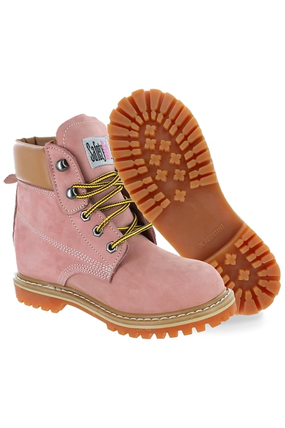 - Stylish Steel Toe Boots For Women | Work Boots For Women | Water Resistant Feature | Lightweight & Slip-Resistant Steel Toe Shoes For Women | Premium Nubuck Leather | Light Pink - 9.5M