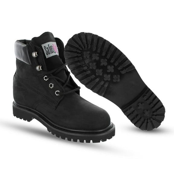 Safety Girl Women’s Work Boots | Waterproof Leather Work Boots for Women | Oil & Slip-Resistant Soft Toe Boots for Women | Premium Nubuck Leather | Lightweight and Comfortable | Black Leather - 9.5M