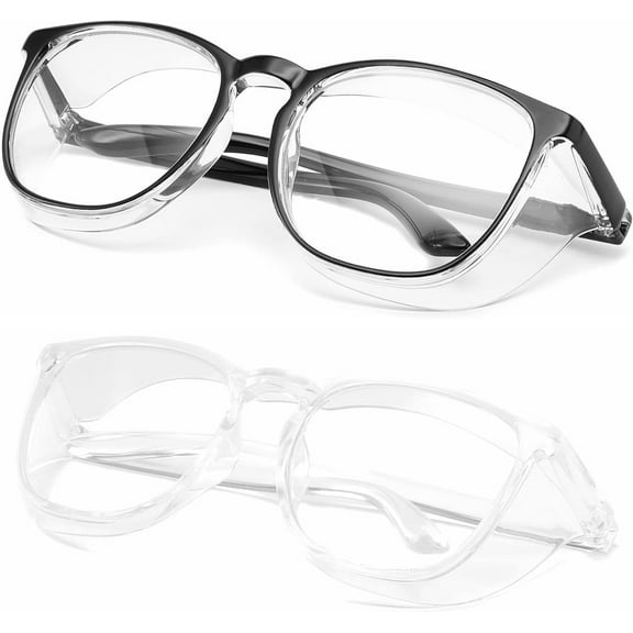 Safety Glasses Anti Fog Goggles Protective Eyewear Blue Light Blocking Anti Dust UV Protection Glasses For Men Women (2 Pack (Black + Transparent))