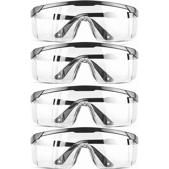Safety Glasses Clear Anti-Fog Goggles Over-Spec Glasses Protective Eye Wear Industrial Approved Wide-Vision4 PACK