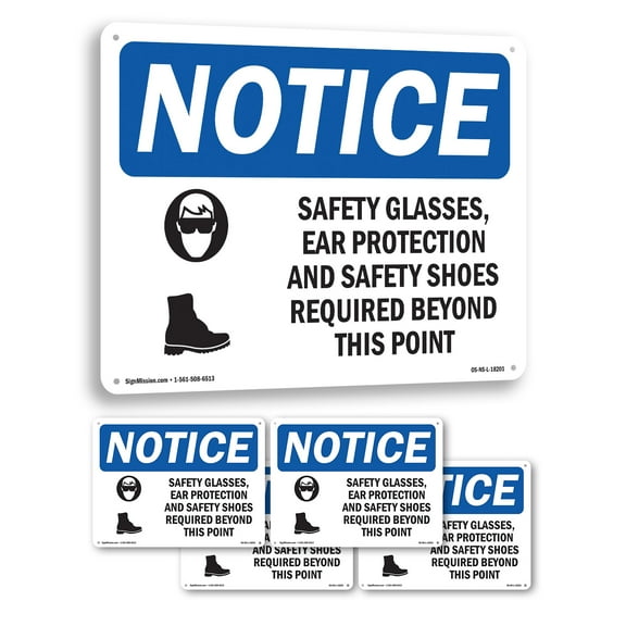 Safety Glasses Ear Protection OSHA Notice Aluminum Sign 18 Inch x 12 Inch - 5 Pack