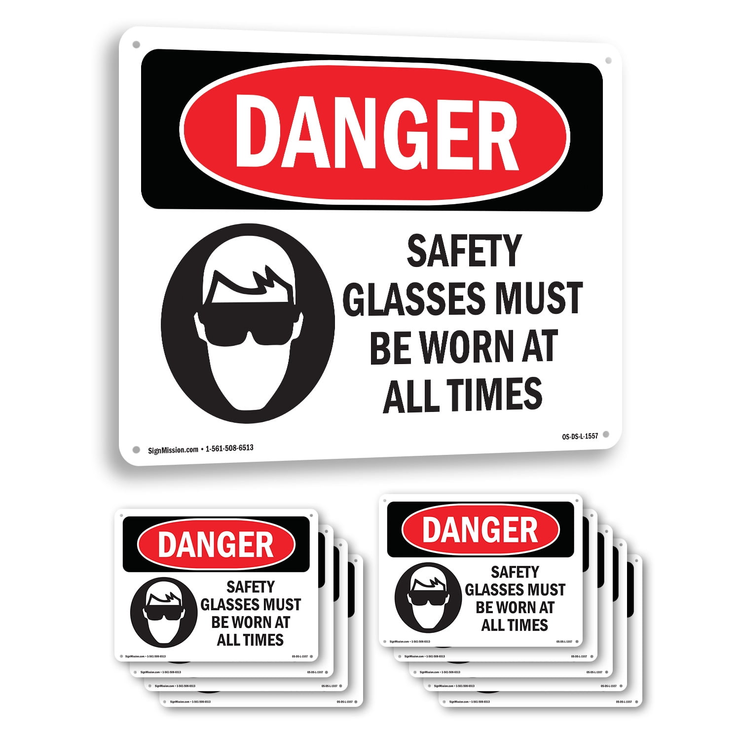 Safety Glasses Must Be Worn At All Times OSHA Danger Aluminum Sign 10 ...