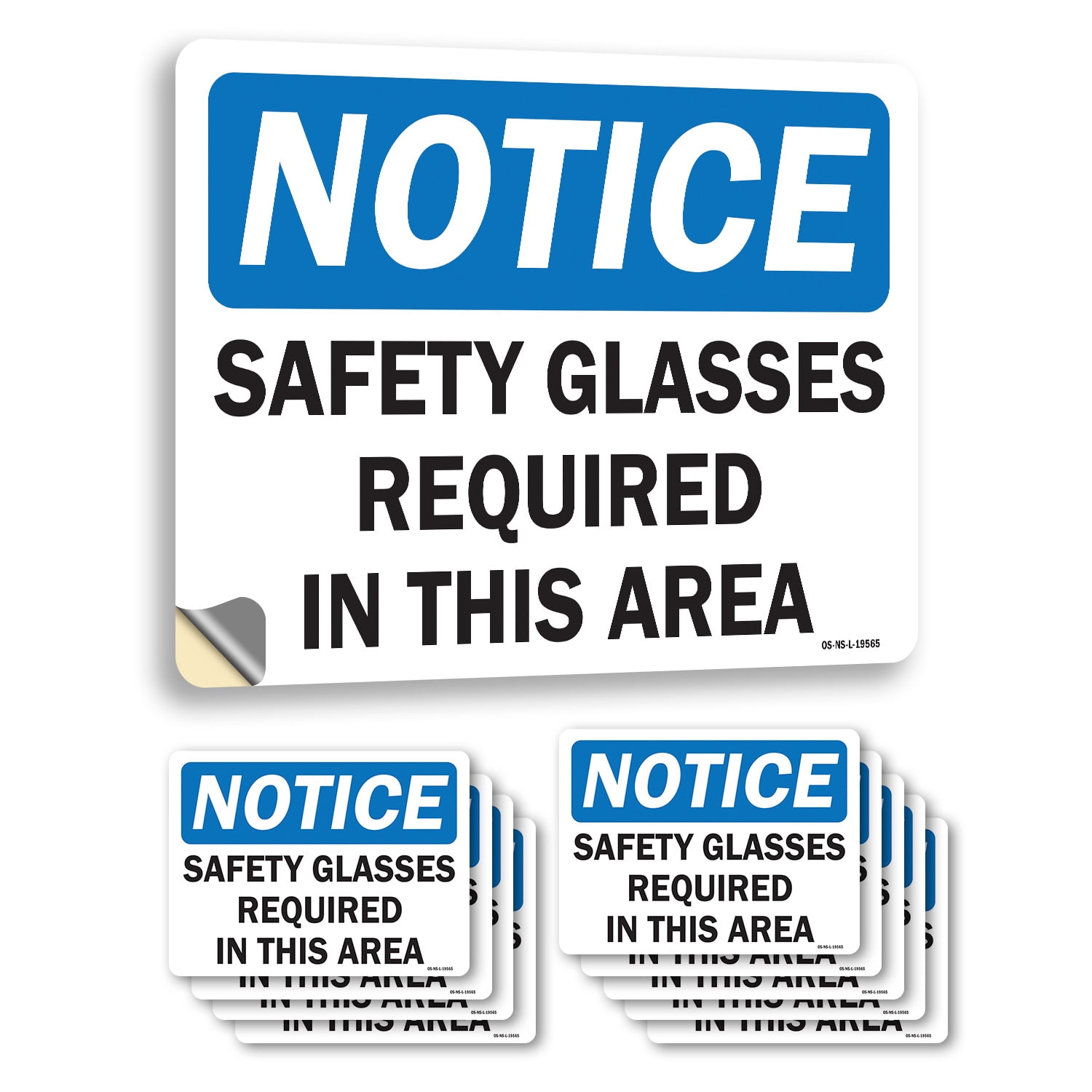 Safety Glasses OSHA Notice Vinyl Decal Label 10 Inch x 7 Inch - 10 Pack ...