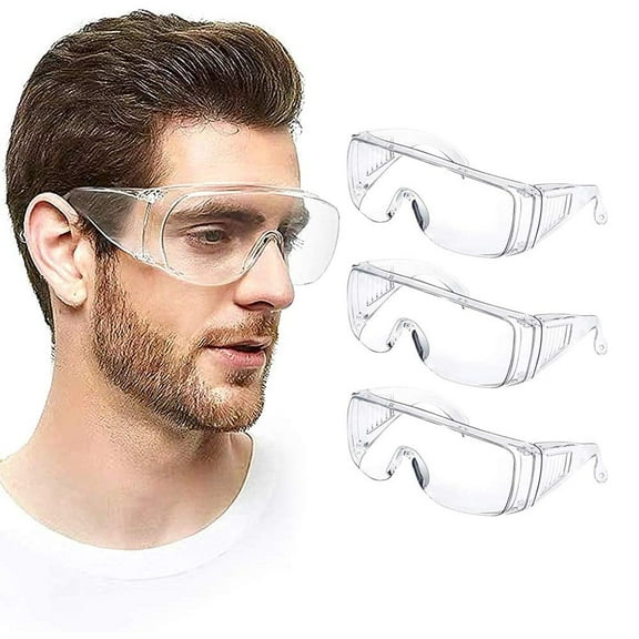 Safety Goggles Over Glasses (Pack of 3) Medical Goggles eye protection Goggles Shooting Glasses Splash proof Chemical Splash Impact Resistant Enclosed Anti-Scratch Anti-Fog Anti-Dust Anti-UV