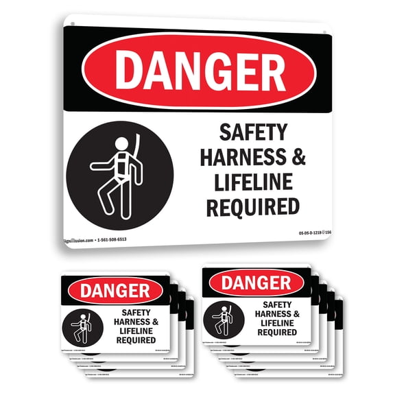 Safety Harness And Lifeline Required OSHA Danger Aluminum Sign 14 Inch x 10 Inch - 10 Pack