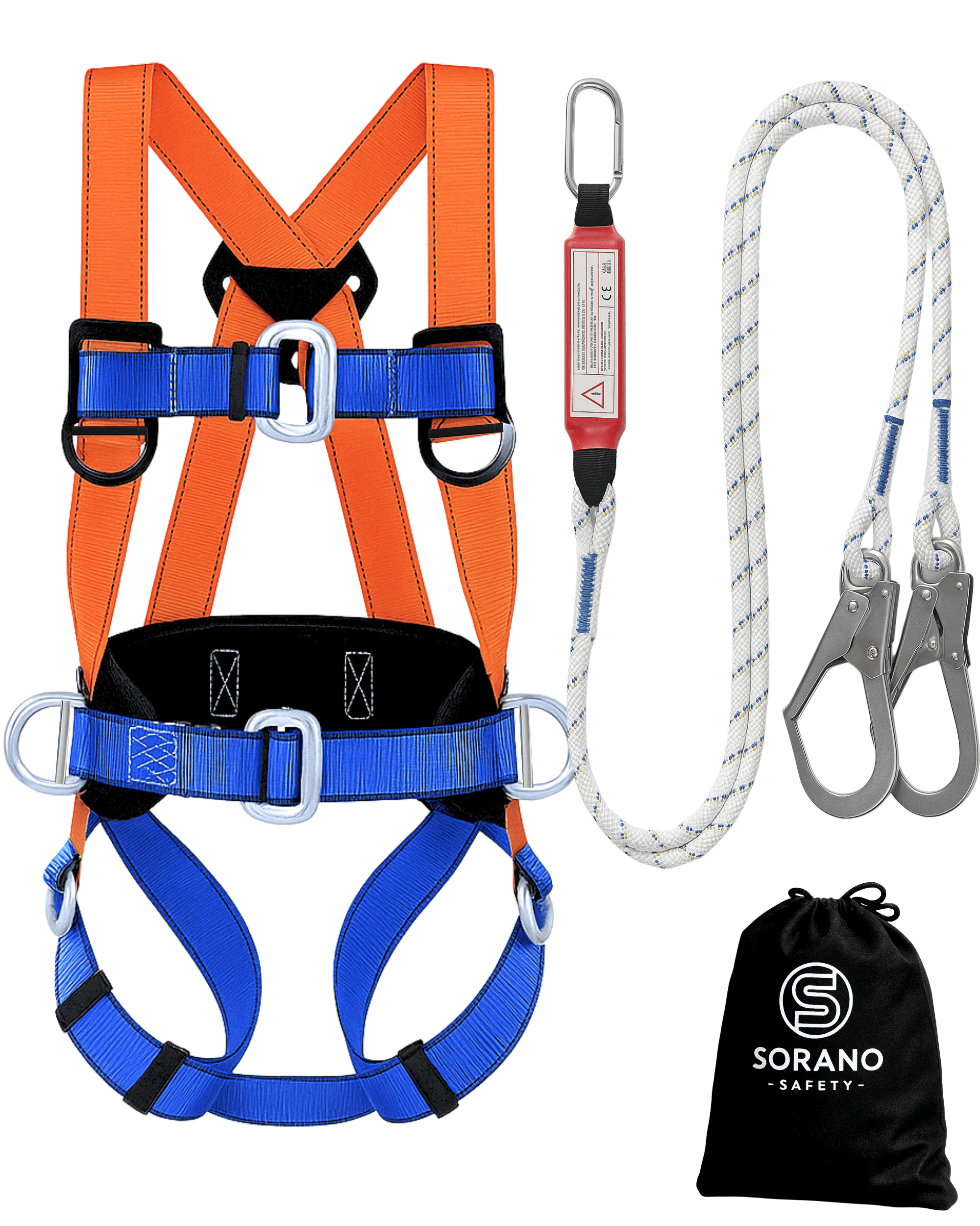 Safety Harness Fall Protection, Full Body Roofing Harness with Shock Absorbing Lanyard, Fall Protection Harness Kit, Construction Harness for Men