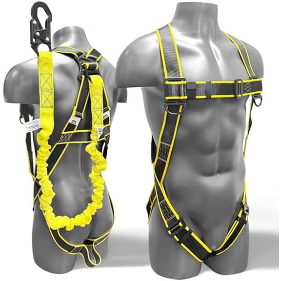 Safety Harness Fall Protection Kit - Construction Roof Full Body Harness With 6FT Shock Absorbing Lanyard & Snap Hook, ANSI/OSHA$$Tools & Hardware Other
