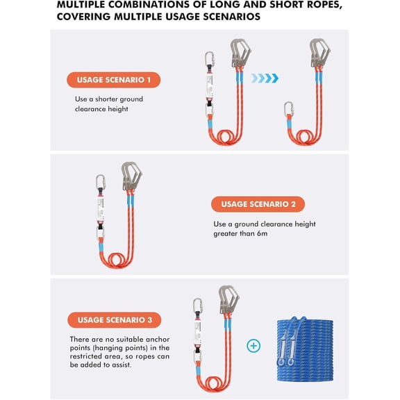 Safety Harness Fall Protection Kit,Full Body Roof Harness for Construction,Heavy-Duty Harness with Safety Rope$$Tools & Hardware Other