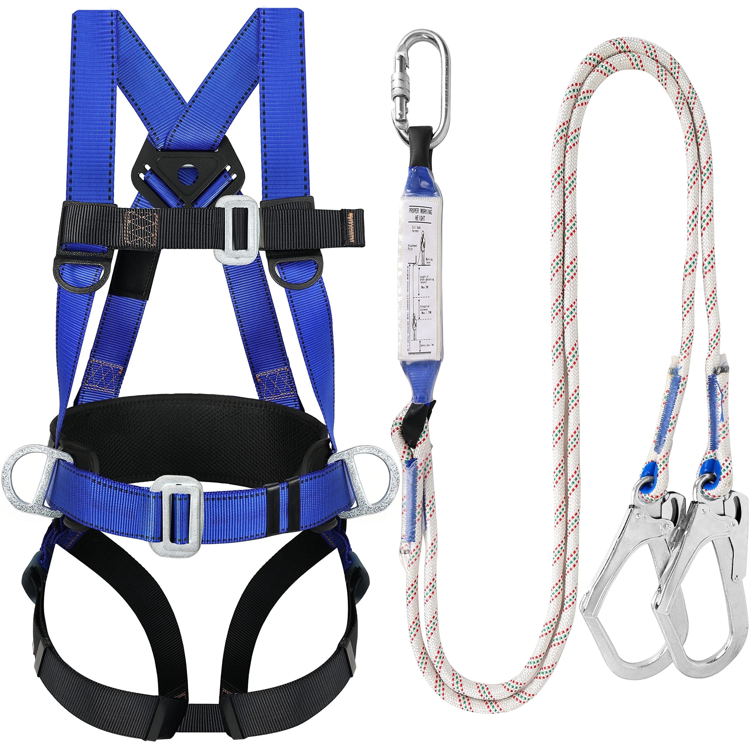 Safety Harness Fall Protection Kit - Full Body Roofing harnesses with Shock Absorbing Lanyard Upgrade Paded